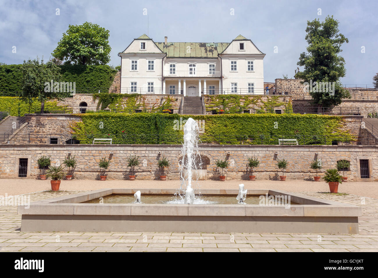 Klassizistisches Sommerhaus am Südhang des Schlossgartens, Schloss Decin, Nord-Böhmen, Tschechische Republik Stockfoto