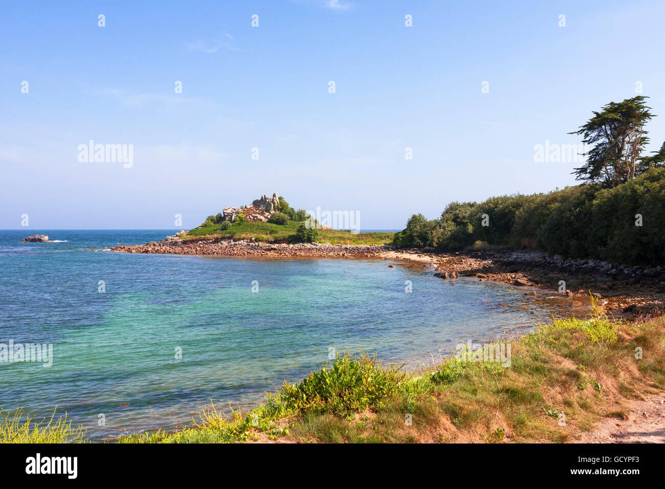 Carn Leh, Old Town Bay, St. Marien, Isles of Scilly, Großbritannien Stockfoto