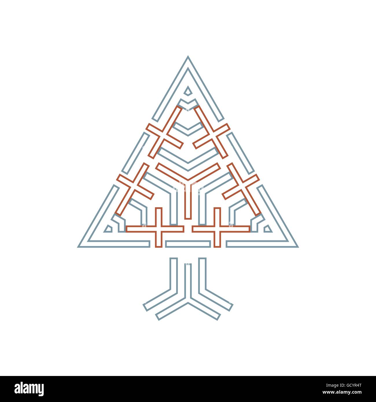 Dreieck Baum Schild mit kreuzen abstrakten Religion Symbol Vektor-illustration Stock Vektor