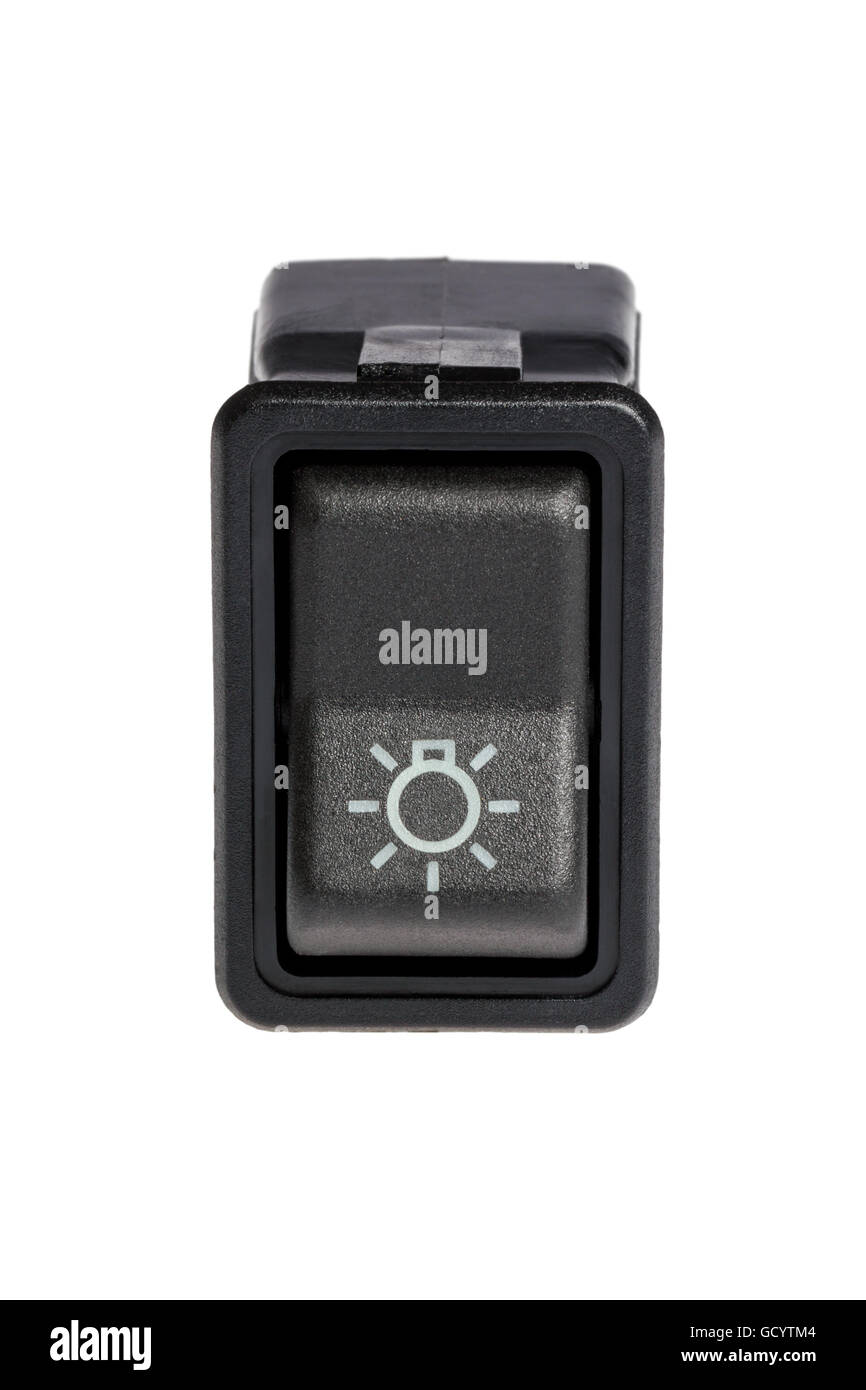 Auto Licht Steuerschalter isoliert auf weißem Hintergrund Stockfoto