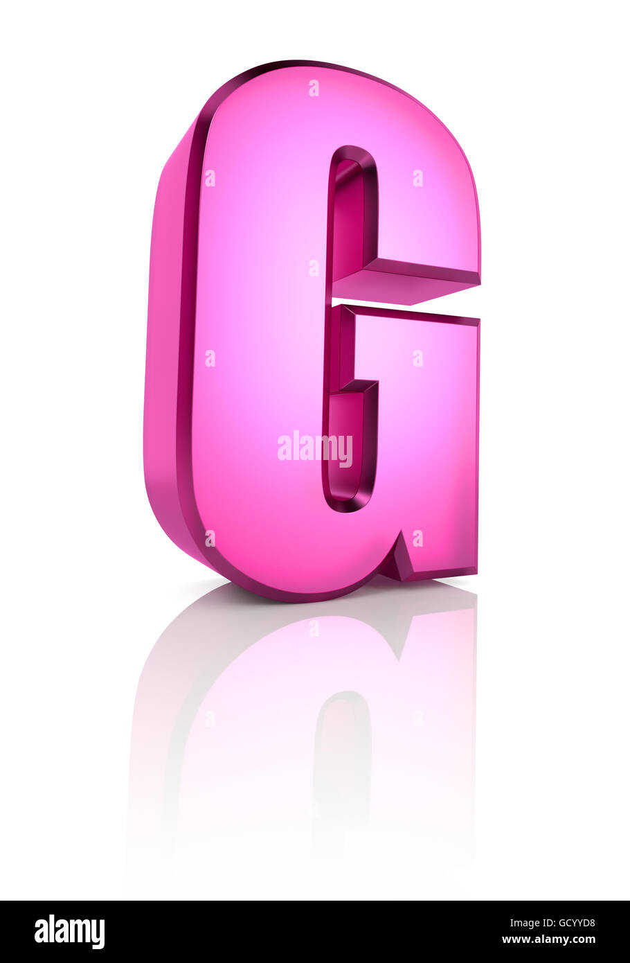 Rosa Buchstaben G isoliert auf weißem Hintergrund. 3D-Rendering Stockfoto