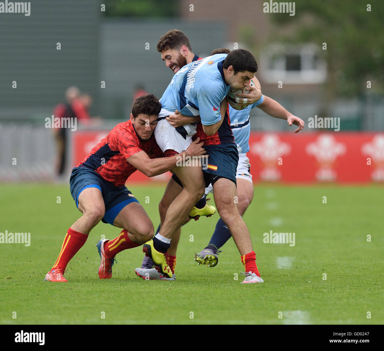 Universität der Welt Meisterschaft Rugby Sevens 2016 an der Swansea University. Aktion vom Spiel zwischen Argentinien / Spanien Stockfoto