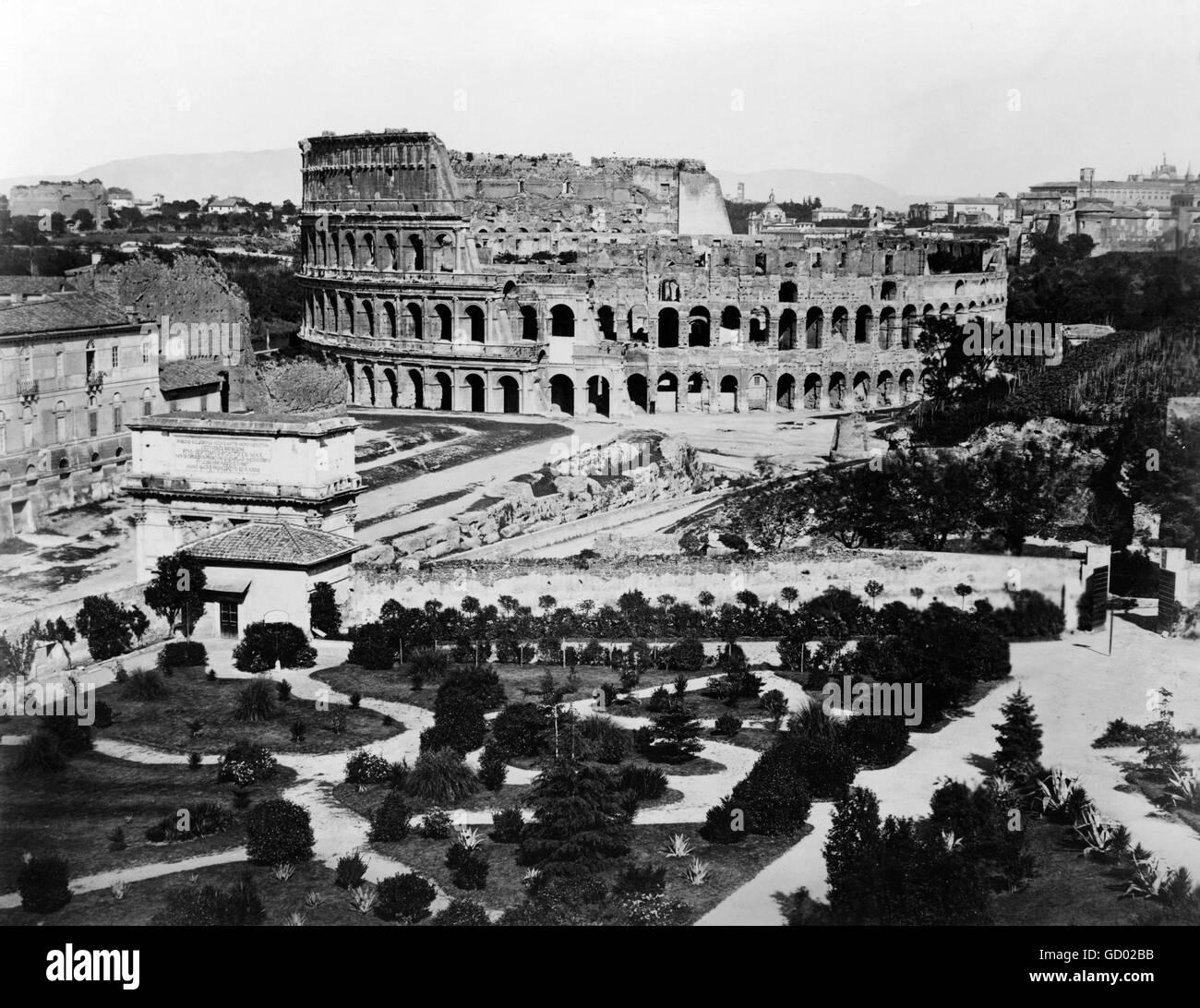 Kolosseum, Rom. 19. Jahrhundert-Blick auf das Kolosseum in Rom. Foto zwischen 1860 und 1890 Stockfoto