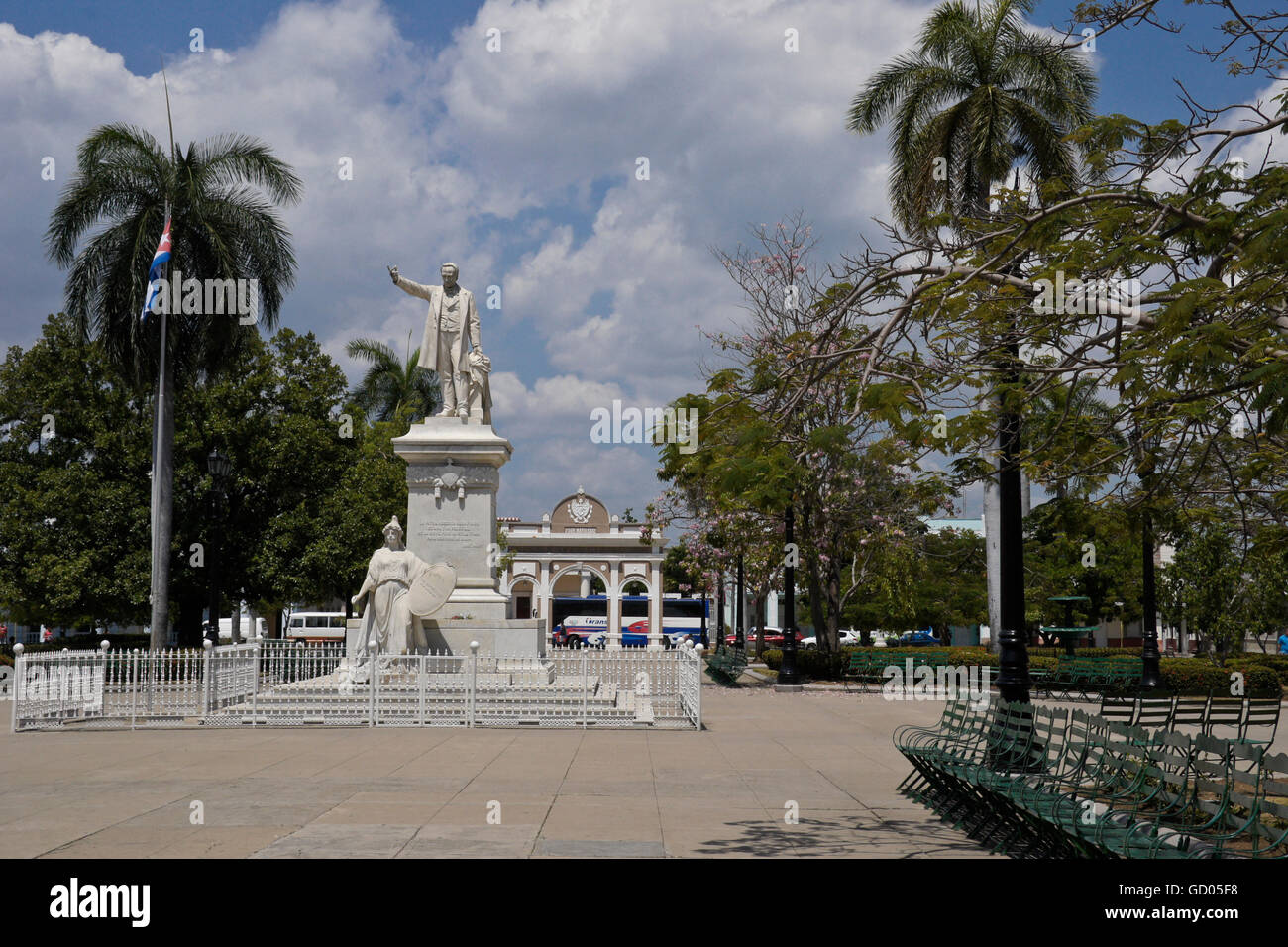 Jose Marti Denkmal in Parque Jose Marti, Plaza de Armas, Cienfuegos, Kuba Stockfoto