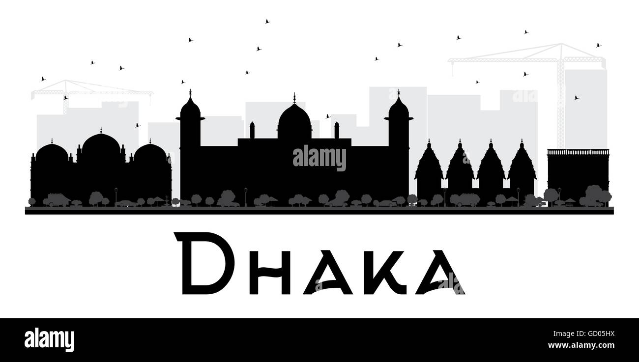Dhaka City Skyline schwarz-weiß Silhouette. Vektor-Illustration. Einfache flache Konzept für Tourismus Präsentation, banner Stock Vektor