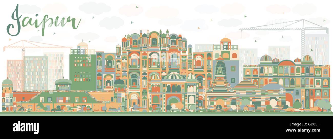 Abstrakte Skyline von Jaipur mit Farbe Wahrzeichen. Vektor-Illustration. Geschäftsreisen und Tourismus-Konzept mit historischen Gebäuden. Stock Vektor