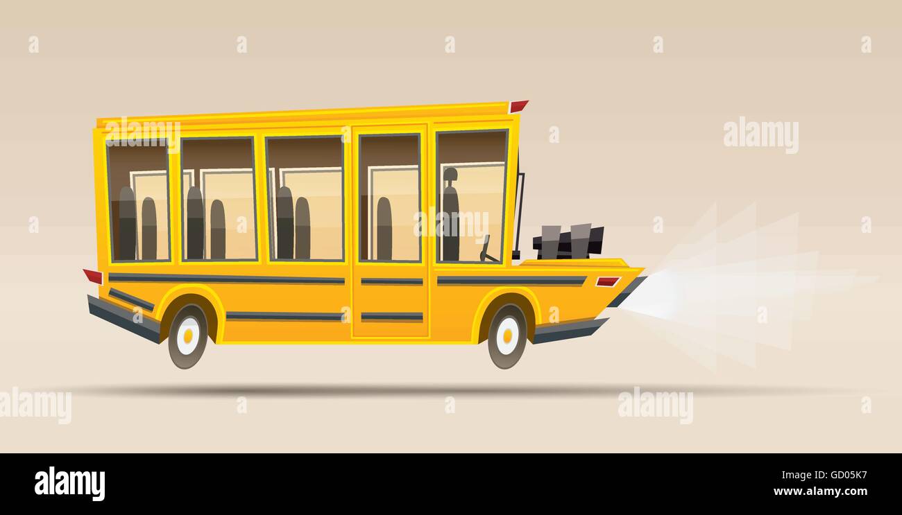 Schulbus. Vektor-Illustration. Bus Racing im Cartoon-Stil mit großen Motor. Stock Vektor