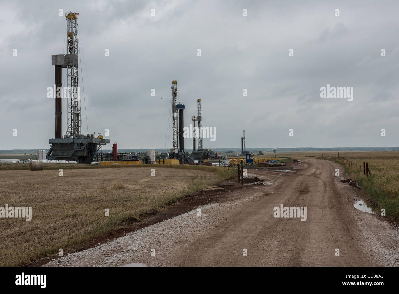 Fracking Bohrturm Bohrer in Oklahoma Feld. Stockfoto