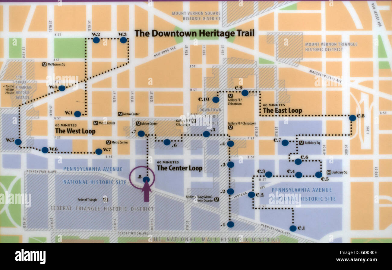 die Innenstadt von Erbe Pistenplan von Washington DC Stockfoto