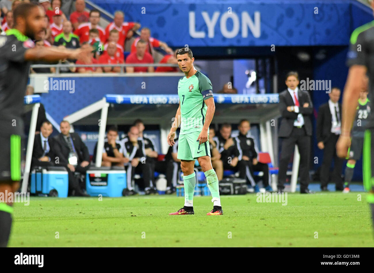 während der Euro 2016 Halbfinale zwischen Portugal und Wales bei der Parc Olympique Lyonnais in Lyon, Frankreich heute Abend. Stockfoto