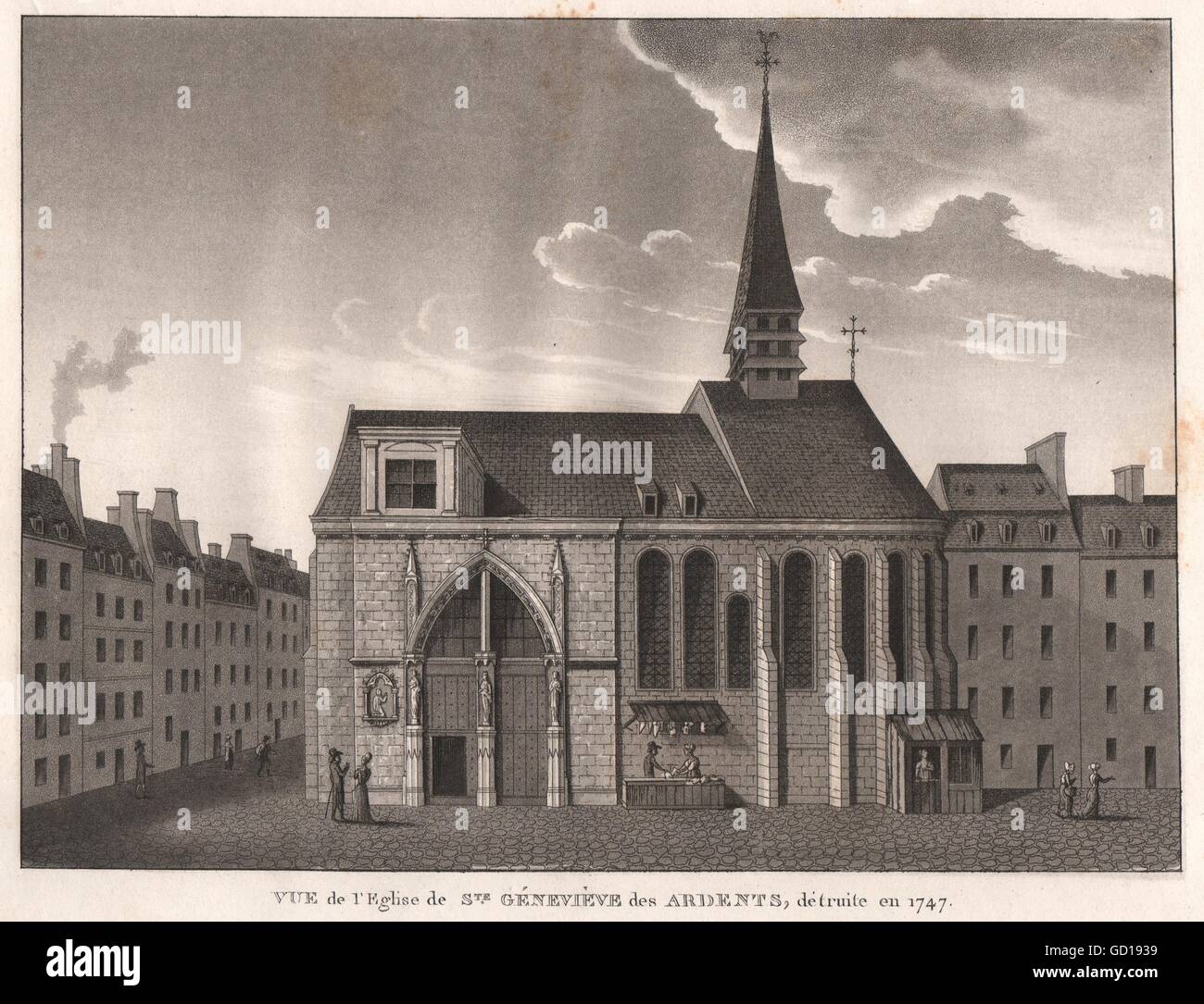 PARIS: Eglise de Sainte-Géneviève des Ardent, Détruite En 1747. Aquatinta, 1808 Stockfoto