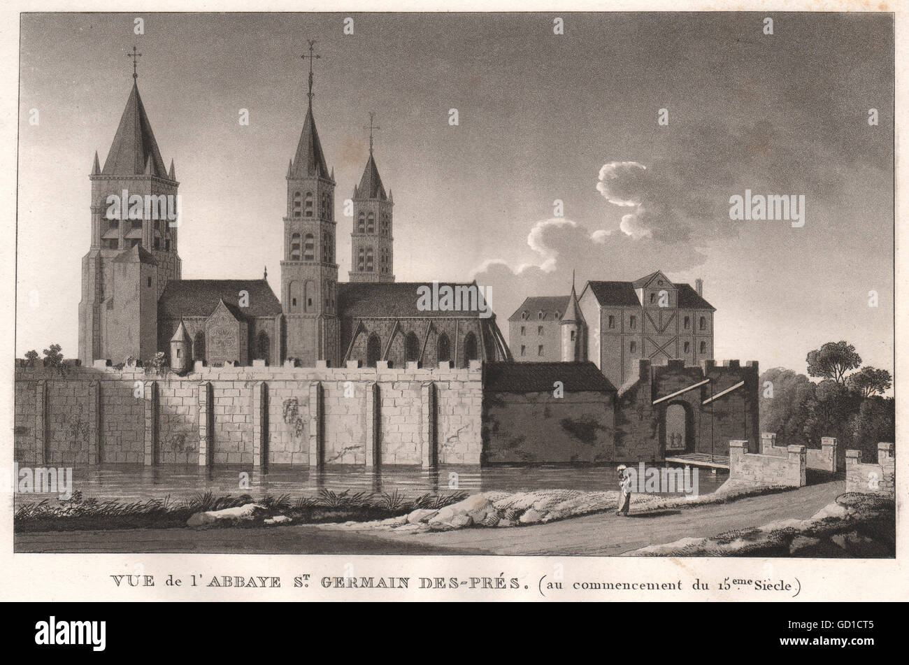 PARIS: Abbaye Saint-Germain-des-Prés (c1400). Aquatinta, antiken Druck 1808 Stockfoto