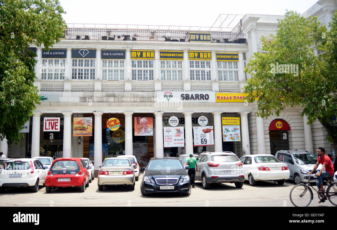 Connaught Place Market Commercial Business Center Finanzviertel New Delhi, Indien Stockfoto