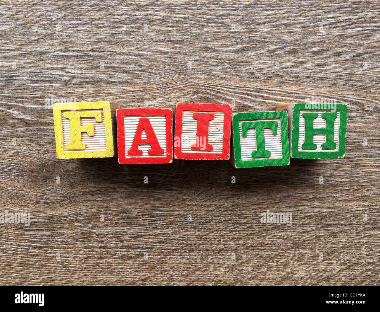 Glaubens Wort geschrieben mit Holz-Block schreiben Spielzeug Stockfoto