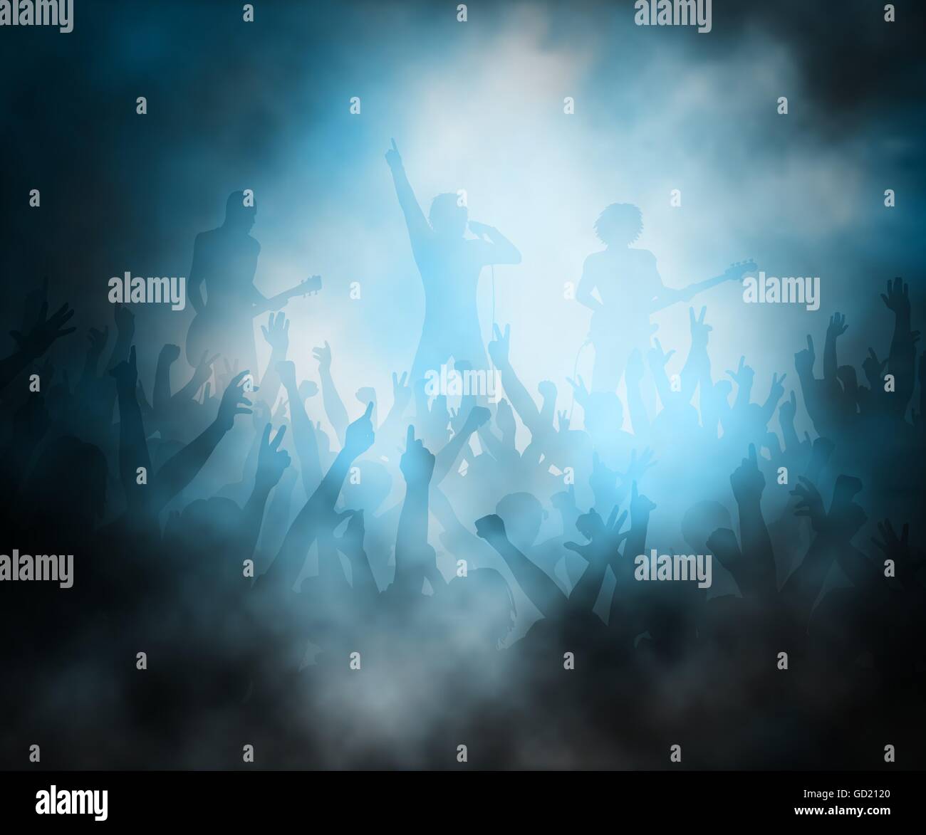 Editierbare Vektor-Illustration von einer Menschenmenge bei einem Rockkonzert mit Farbverlauf Netze erstellt Stock Vektor