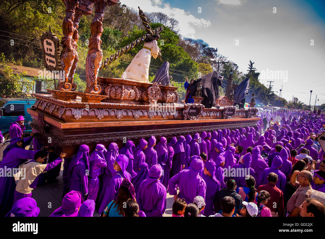 Karwoche Carpetas Parade, Antigua, Guatemala, Mittelamerika Stockfoto