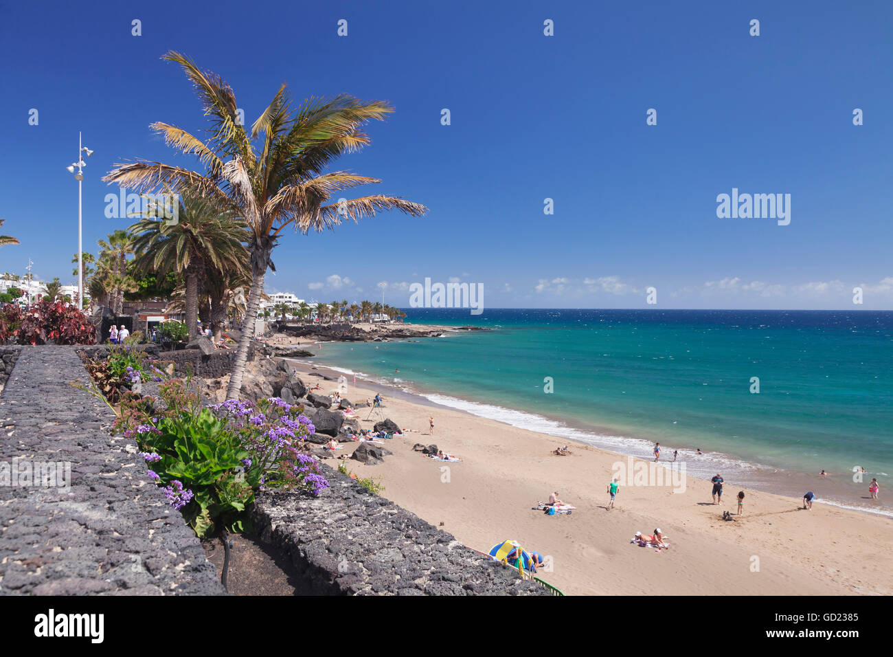 Strand Playa Grande, Puerto del Carmen, Lanzarote, Kanarische Inseln, Spanien, Atlantik, Europa Stockfoto