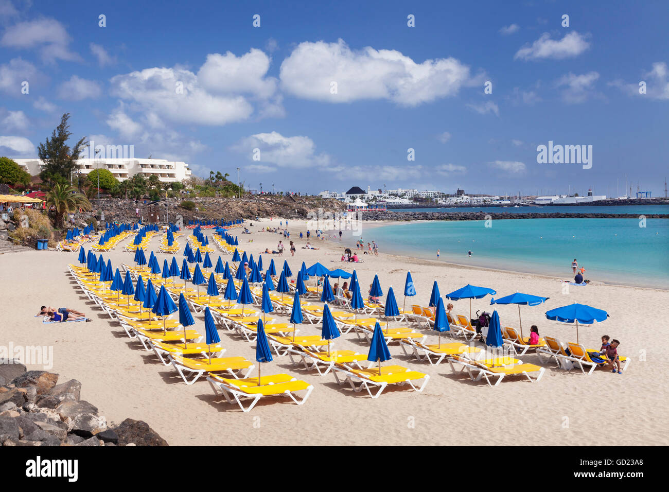 Strand Playa Dorada, Playa Blanca, Lanzarote, Kanarische Inseln, Spanien, Atlantik, Europa Stockfoto