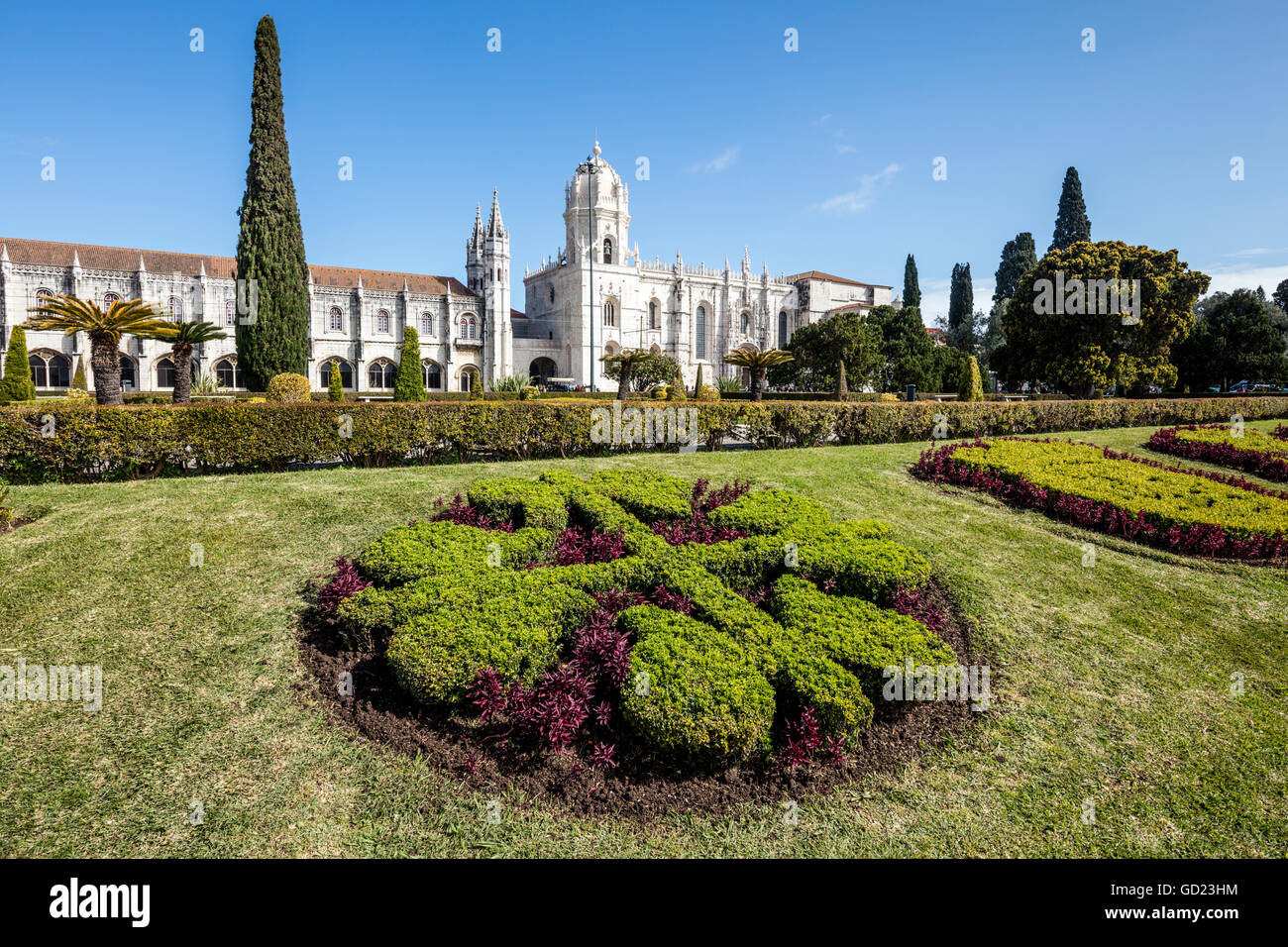 Hieronymus-Kloster mit spätgotischen Architektur, UNESCO, umgeben von Gärten, Santa Maria de Belém, Lissabon, Portugal Stockfoto