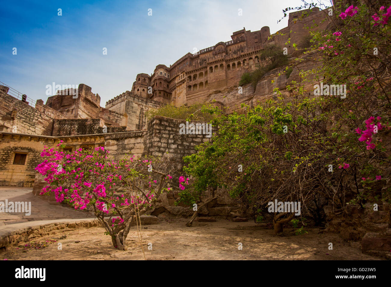 Die Innenwand des Mehrangarh Fort in Jodhpur, die blaue Stadt, Rajasthan, Indien, Asien Stockfoto