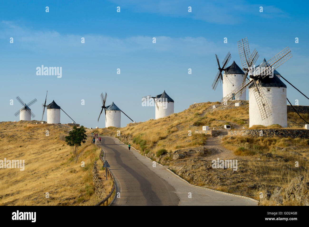 Don Quichotte Windmühlen, Consuegra, Kastilien-La Mancha, Spanien, Europa Stockfoto
