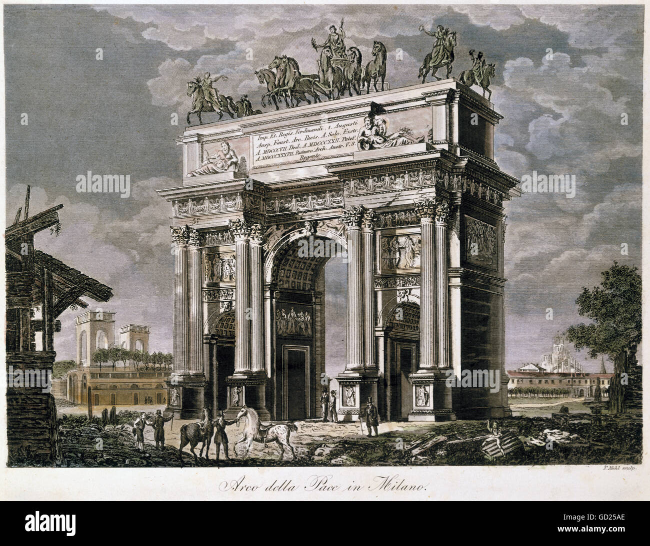 Geographie / Reisen, Italien, Mailand, Arco della Pace auf der Piazza Semione, erbaut 1807 von Luigi Cagnola, Ansicht, Stahlstich von F. Mehl, Wien, um 1810, Zusatzrechte-Clearences-nicht vorhanden Stockfoto