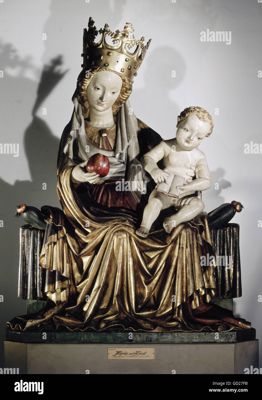 Bildende Kunst, religiöse Kunst, Bildhauerei, Maria mit Kind, 'Madonna von Seeon', Skulptur, Holz, farbig, Kloster Seeon, Chiemgau, Bayern, Deutschland, ca. 1450, Artist's Urheberrecht nicht geklärt zu werden. Stockfoto