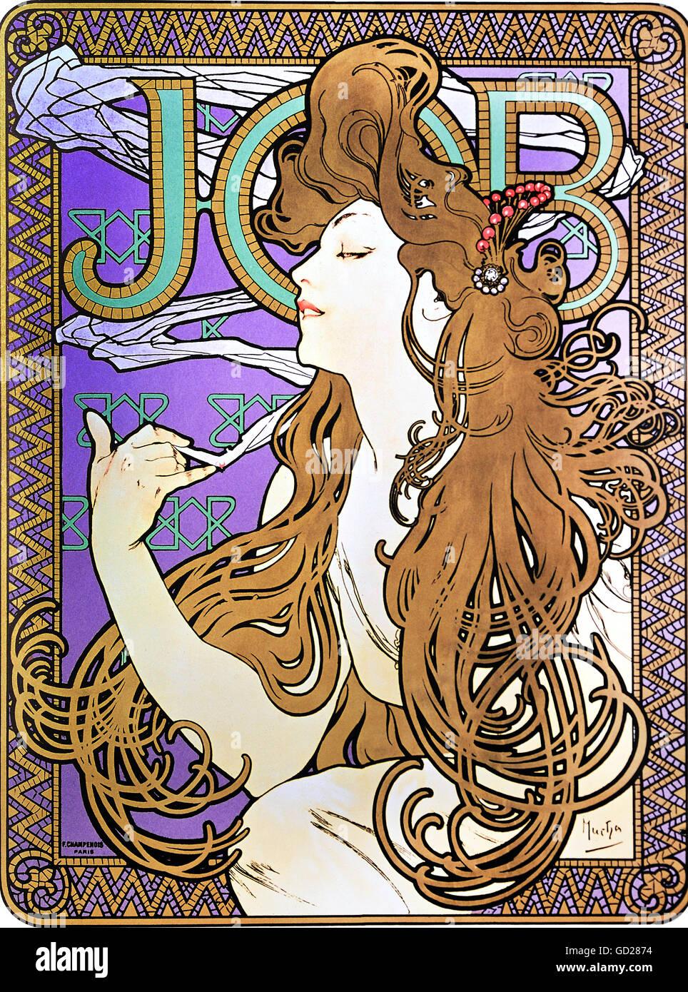 Bildende Kunst, Mucha, Alphonse (1860 - 1939), Poster, Plakat für "Zigaretten", farblithographie, Paris, um 1900, Privatsammlung, Artist's Urheberrecht nicht gelöscht werden Stockfoto