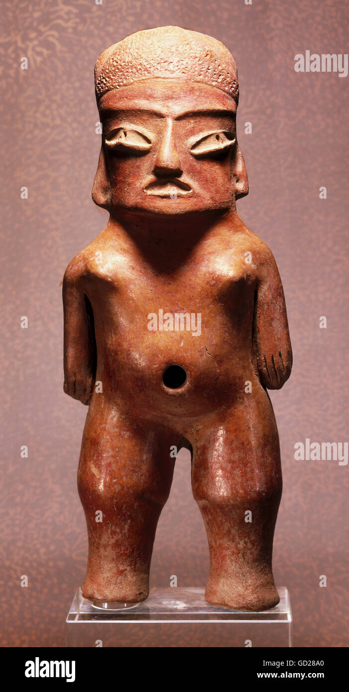Bildende Kunst, Mexiko, stehende Figur, terra-cotta, Tlatilco, ca. 1200-600 v. Chr., Höhe 31 cm, Privatsammlung, Artist's Urheberrecht nicht gelöscht werden Stockfoto