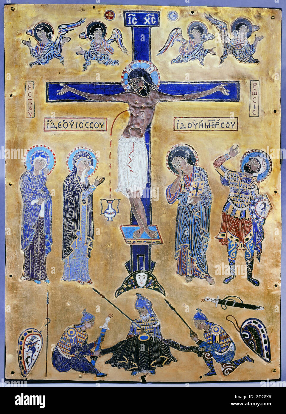 Bildende Kunst, Mittelalter, Byzantinische, Malerei, crucification Jesu Christi, Golden, Mitte des 12. Jahrhunderts, Residenz München,, Artist's Urheberrecht nicht gelöscht werden Stockfoto