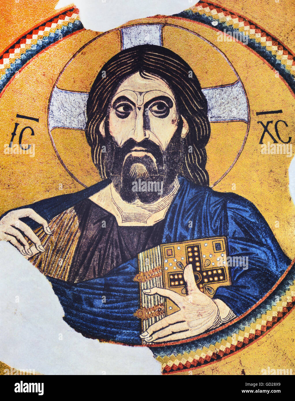 Bildende Kunst, Mittelalter, byzantinischen, Mosaik, Christus Pantokrator, Kuppel der Kirche von Daphni, Griechenland, circa 1100, Artist's Urheberrecht nicht gelöscht werden Stockfoto