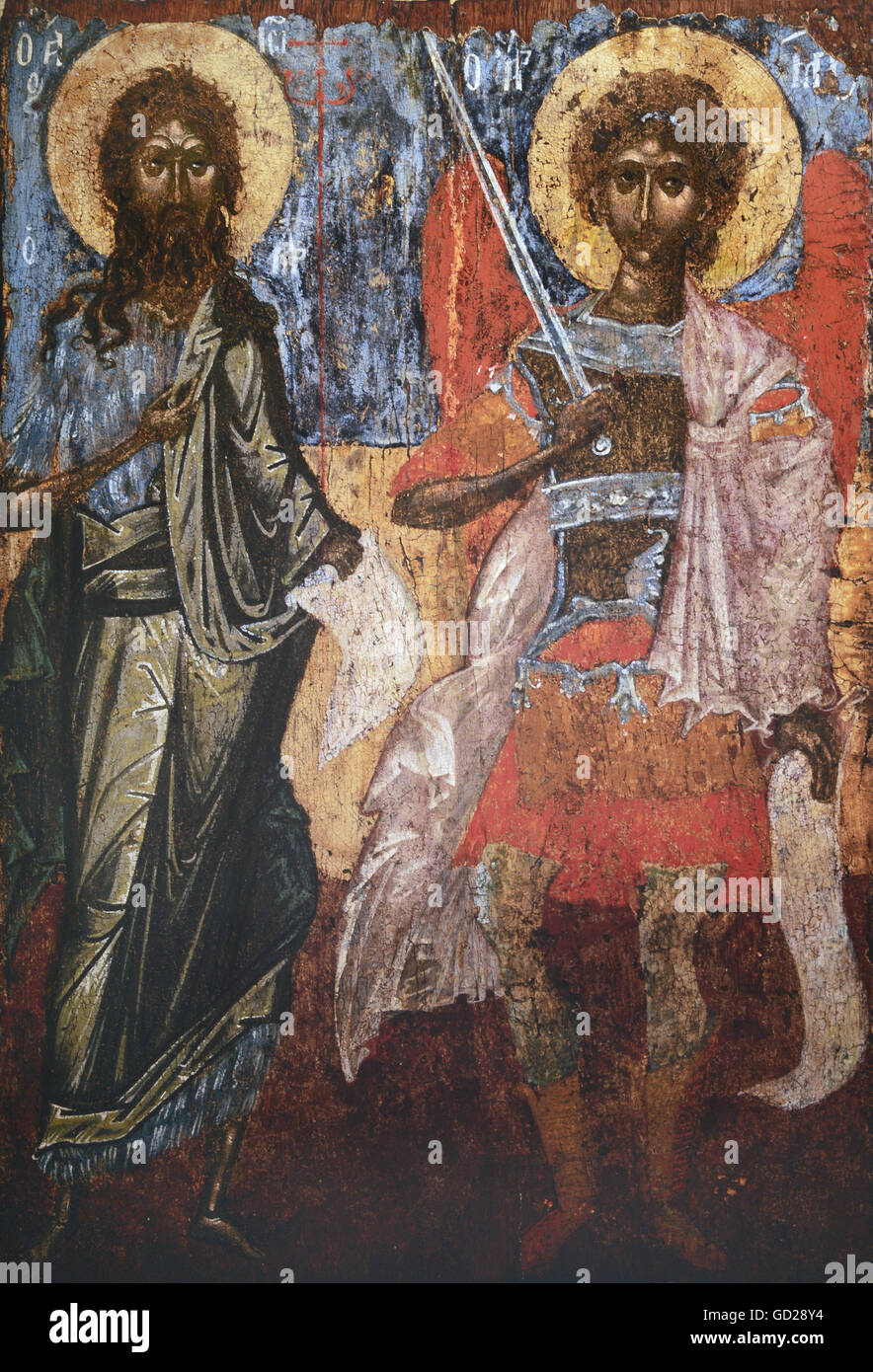Bildende Kunst, religiöse Kunst, heiligen, Saint John und Arc Michael hangel, Malerei, Symbol, Tempera auf Holz, aus dem 15. Jahrhundert, Pachmayr Collection, London, Artist's Urheberrecht nicht gelöscht werden Stockfoto