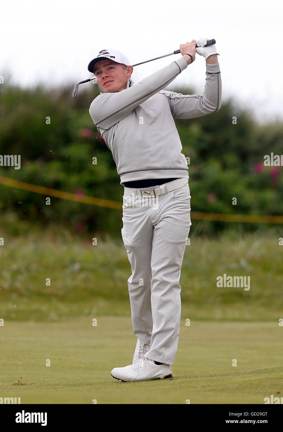 Scott Gregory aus England während des Trainingstages im Royal Troon Golf Club, South Ayrshire. DRÜCKEN SIE VERBANDSFOTO. Bilddatum: Montag, 11. Juli 2016. Siehe PA Story Golf Open. Bildnachweis sollte lauten: Danny Lawson/PA Wire. EINSCHRÄNKUNGEN: Nur für redaktionelle Zwecke. Keine kommerzielle Nutzung. Kein Weiterverkauf. Nur für Standbilder. Das Logo der Open Championship und der klare Link zur Open-Website (TheOpen.com) werden bei der Veröffentlichung der Website eingefügt. Weitere Informationen erhalten Sie unter +44 (0)1158 447447. Stockfoto