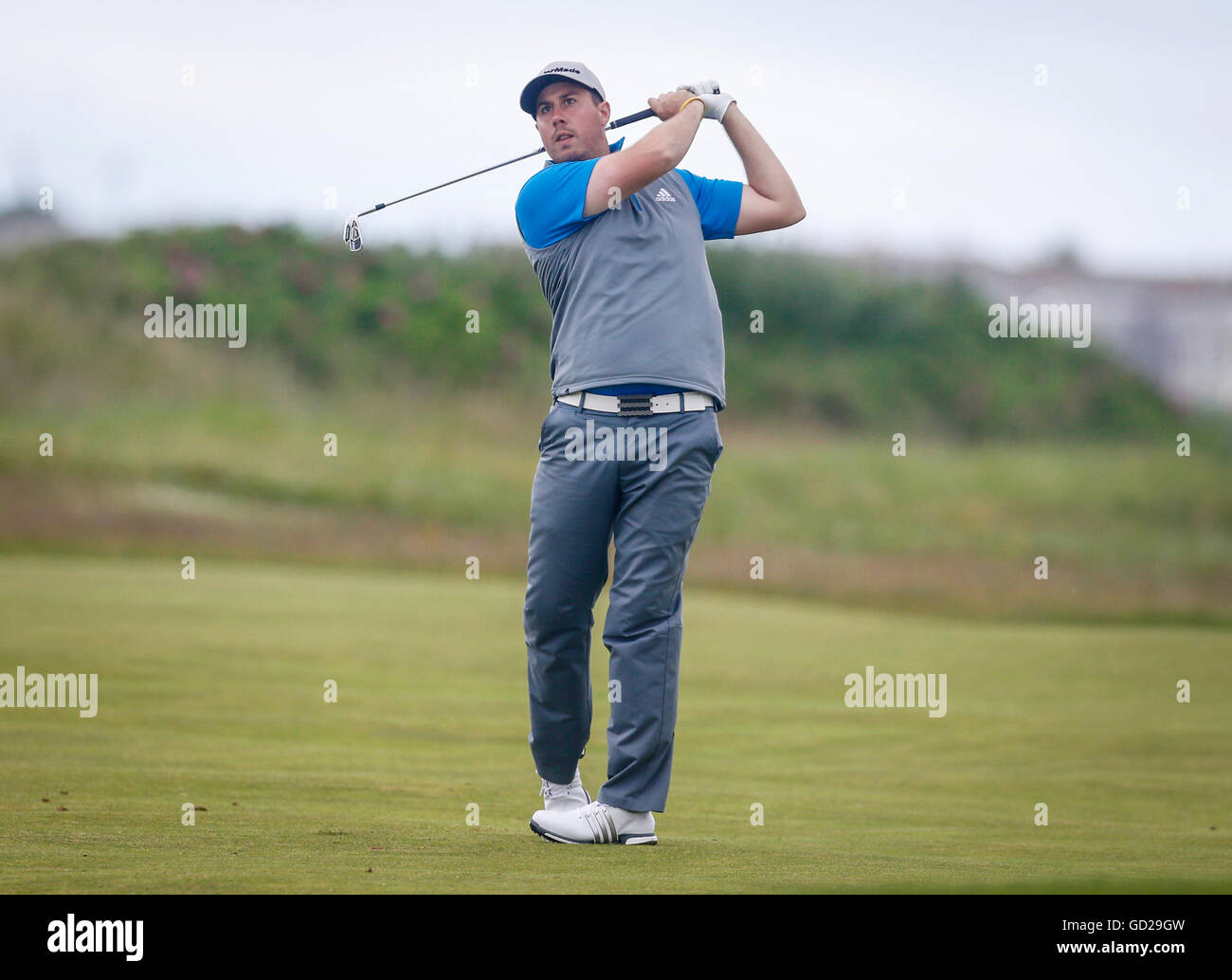 Englands Ryan Evans Praxis tagsüber im Royal Troon Golf Club, South Ayrshire. PRESSEVERBAND Foto. Bild Datum: Montag, 11. Juli 2016. Vgl. PA Geschichte GOLF Open. Bildnachweis sollte lauten: Danny Lawson/PA Wire. Einschränkungen: Nur zur redaktionellen Verwendung. Keine kommerzielle Nutzung. Kein Weiterverkauf. Standbild-Gebrauch bestimmt. Die Open Championship Logo und klare Verbindung zu The Open Website (TheOpen.com) auf Website-Veröffentlichung enthalten sein. Rufen Sie + 44 (0) 1158 447447 für weitere Informationen... Stockfoto