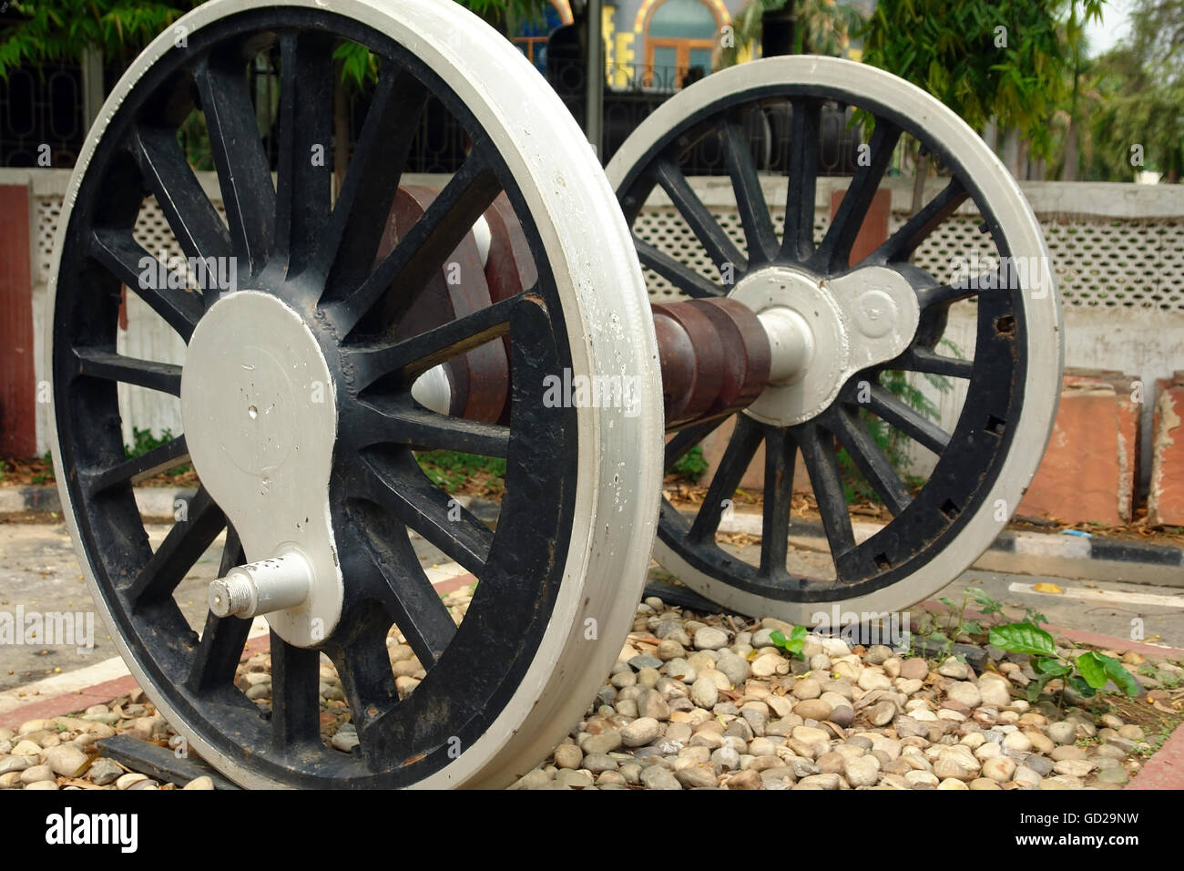 Die Räder der Lokomotive Modell Stockfoto