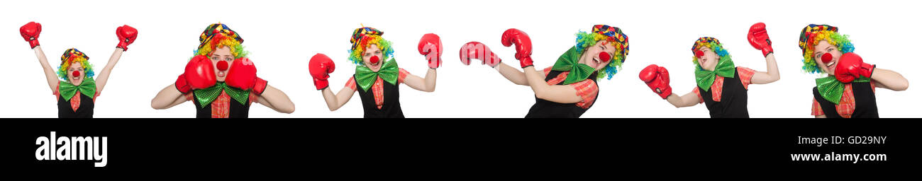 Clown in verschiedenen Posen, isoliert auf weiss Stockfoto