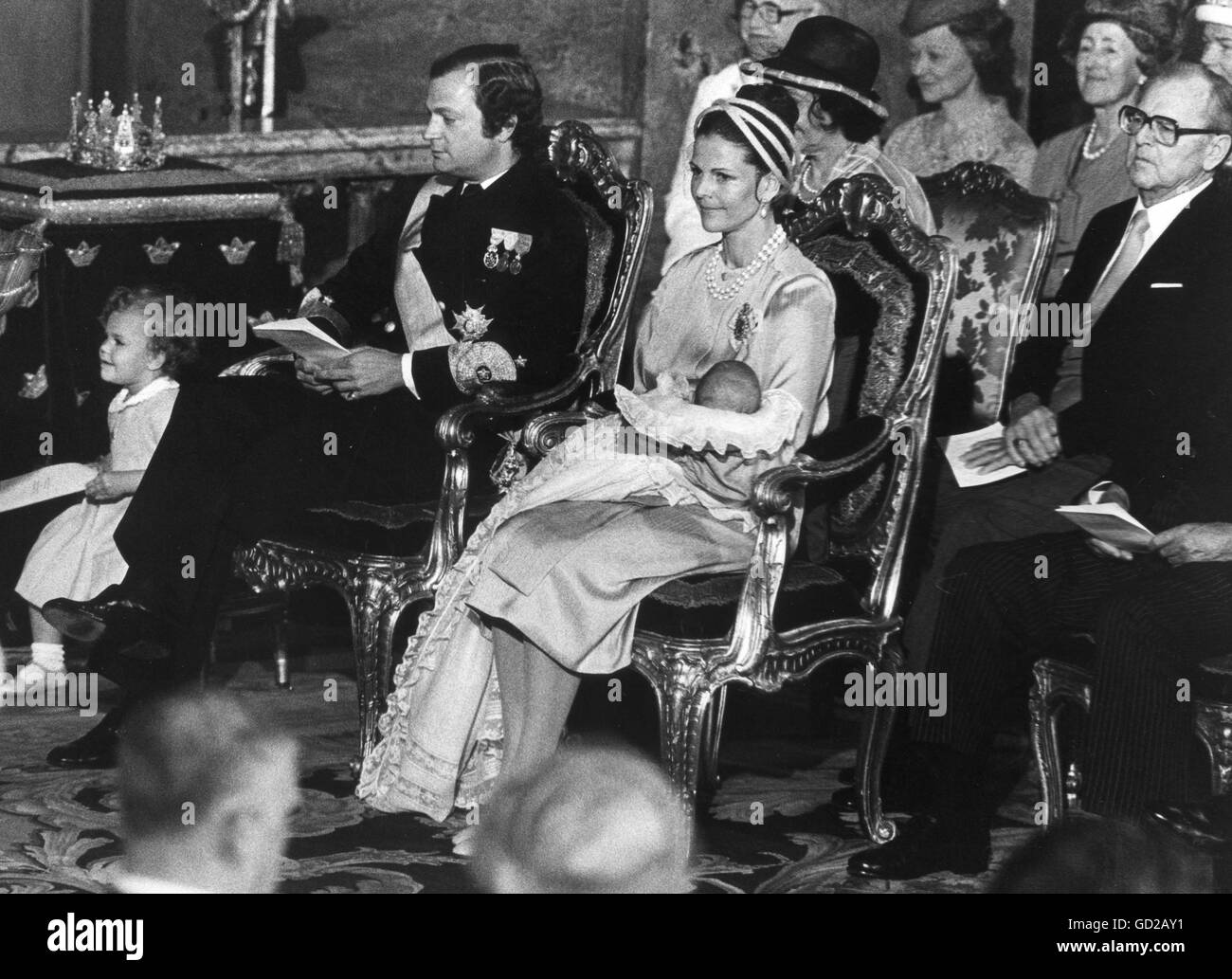CARL PHILIP Taufe in der Kirche am Königspalast, Prinz Rest in das Königin Silvia Armen Stockfoto