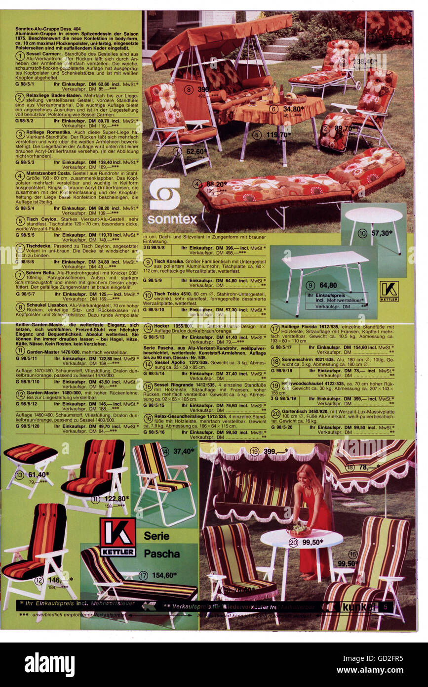 Handel, Großhandel, Großvertrieb Kunkel, Aschaffenburg, Katalog Camping,  Sport, Garten, 1975, Zusatzrechte-Abfertigung-nicht vorhanden  Stockfotografie - Alamy