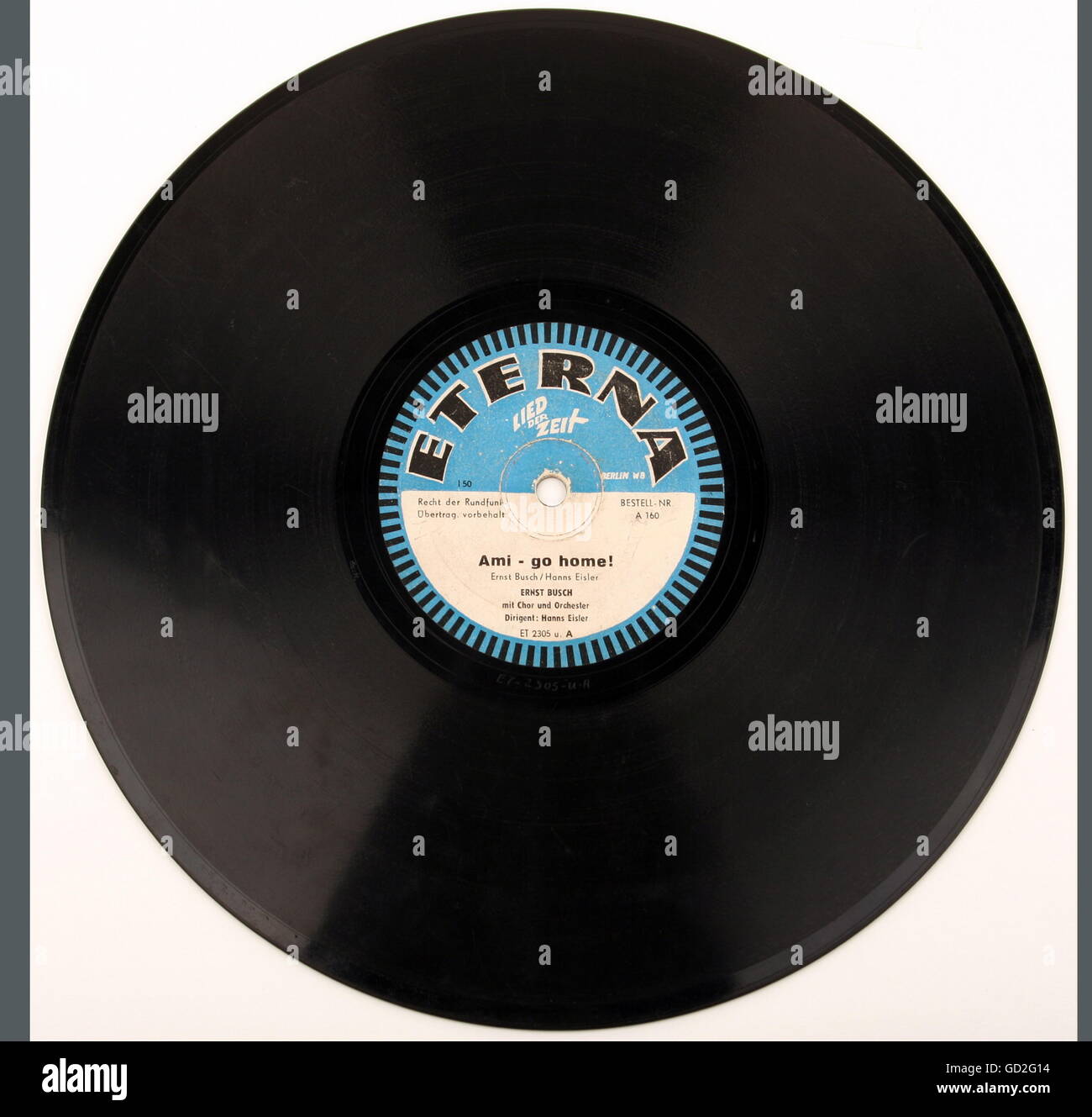 Musik, Schallplatten, Vinyl, Label ETERNA - Lied der Zeit, Titel: AMI - go Home! (Ernst Busch/Hanns Eisler), Ostdeutschland, 1952, Zusatz-Rechteklärung-Nicht Verfügbar Stockfoto