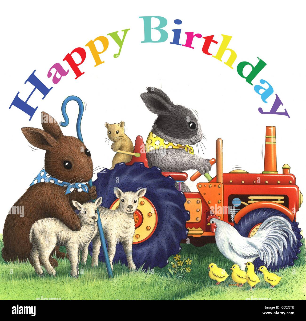 Hase, Hase und Maus mit Nutztieren und alles Gute zum Geburtstag zu  unterzeichnen, auf weißem Hintergrund Stockfotografie - Alamy