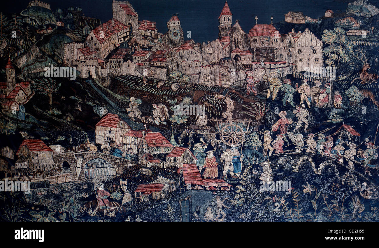 Bildende Kunst, Tapisserie, Leben in der Stadt von Bischofszell, Ostschweiz, ca.1535, Wolle, genäht, Historisches Museum, Basel, Artist's Urheberrecht nicht gelöscht werden Stockfoto