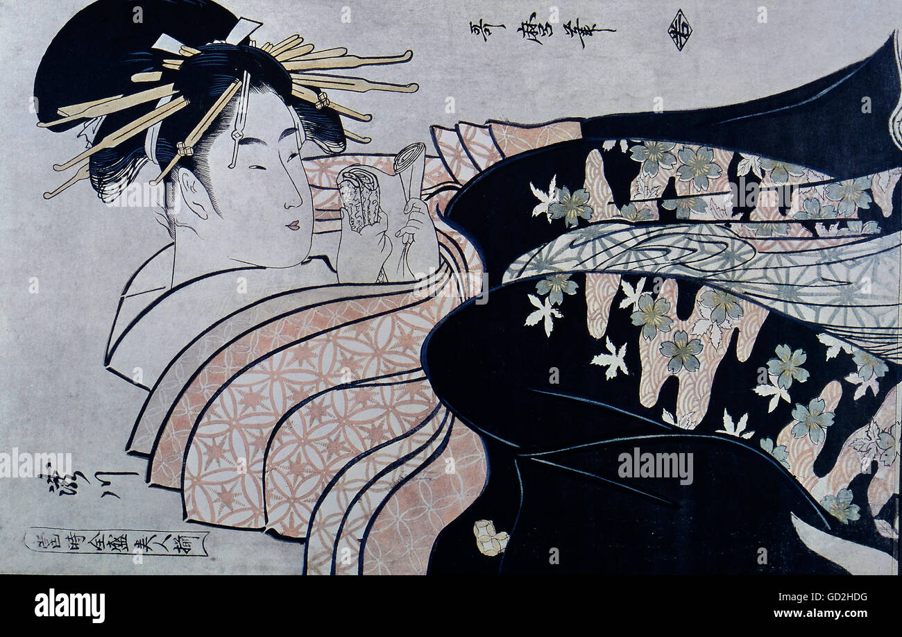 Utamaro, Kitagawa (1753-1806), Grafik, "Oiran mit Love letter', 18. Jahrhundert, Farbholzschnitt, private Sammlung, Artist's Urheberrecht nicht gelöscht werden Stockfoto