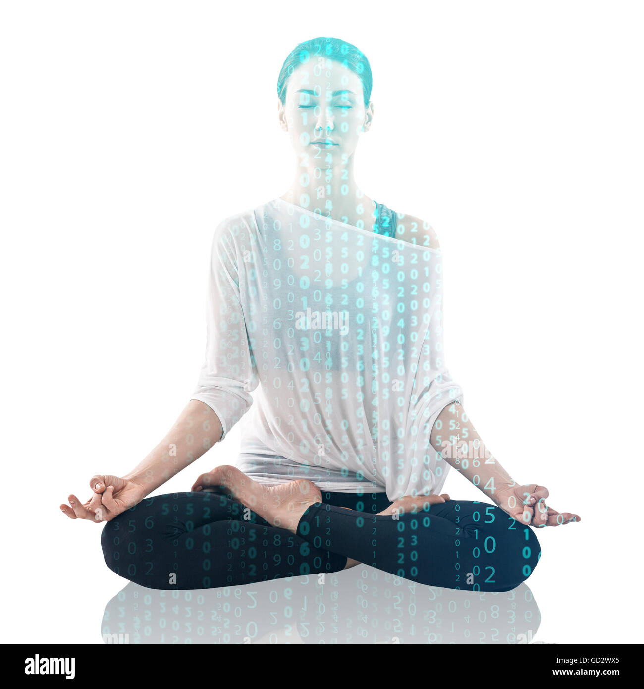 Frau praktizieren Yoga im Lotussitz Stockfoto