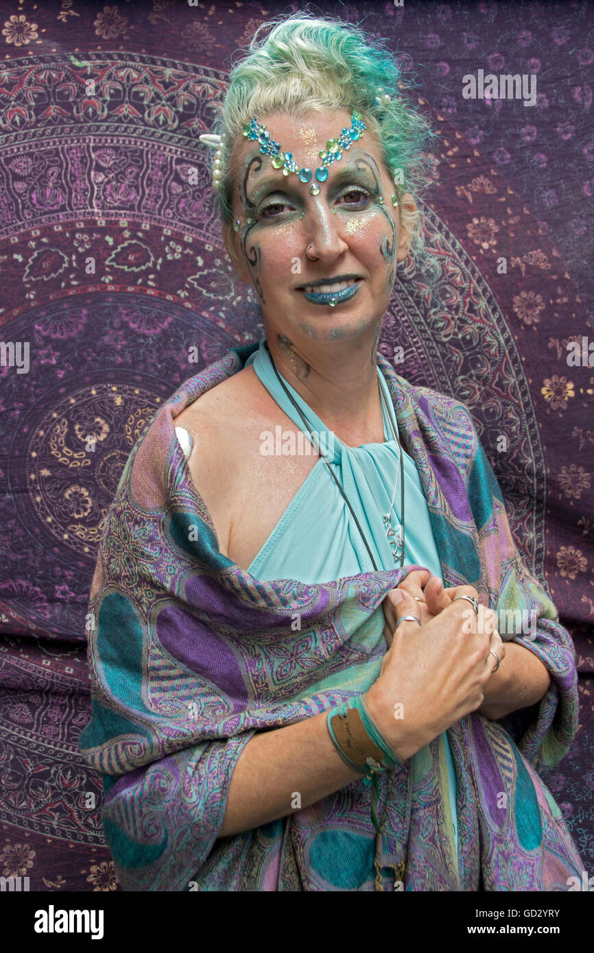 Porträt einer Hexe, die am Witchsfest im Greenwich Village New York City Stockfoto