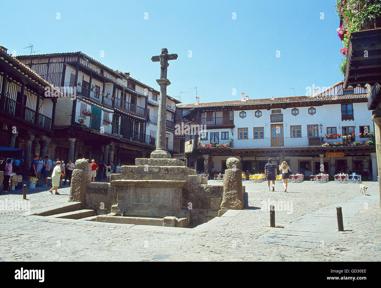 Der Hauptplatz. La Alberca, Salamanca Provinz Kastilien-Leon, Spanien. Stockfoto