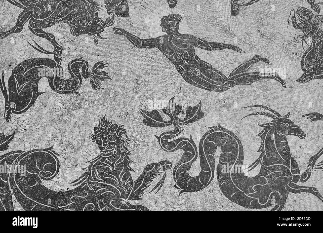 Mosaiken in den Ruinen der alten römischen Hafen von Ostia Antica Lazio Italien Europa Stockfoto