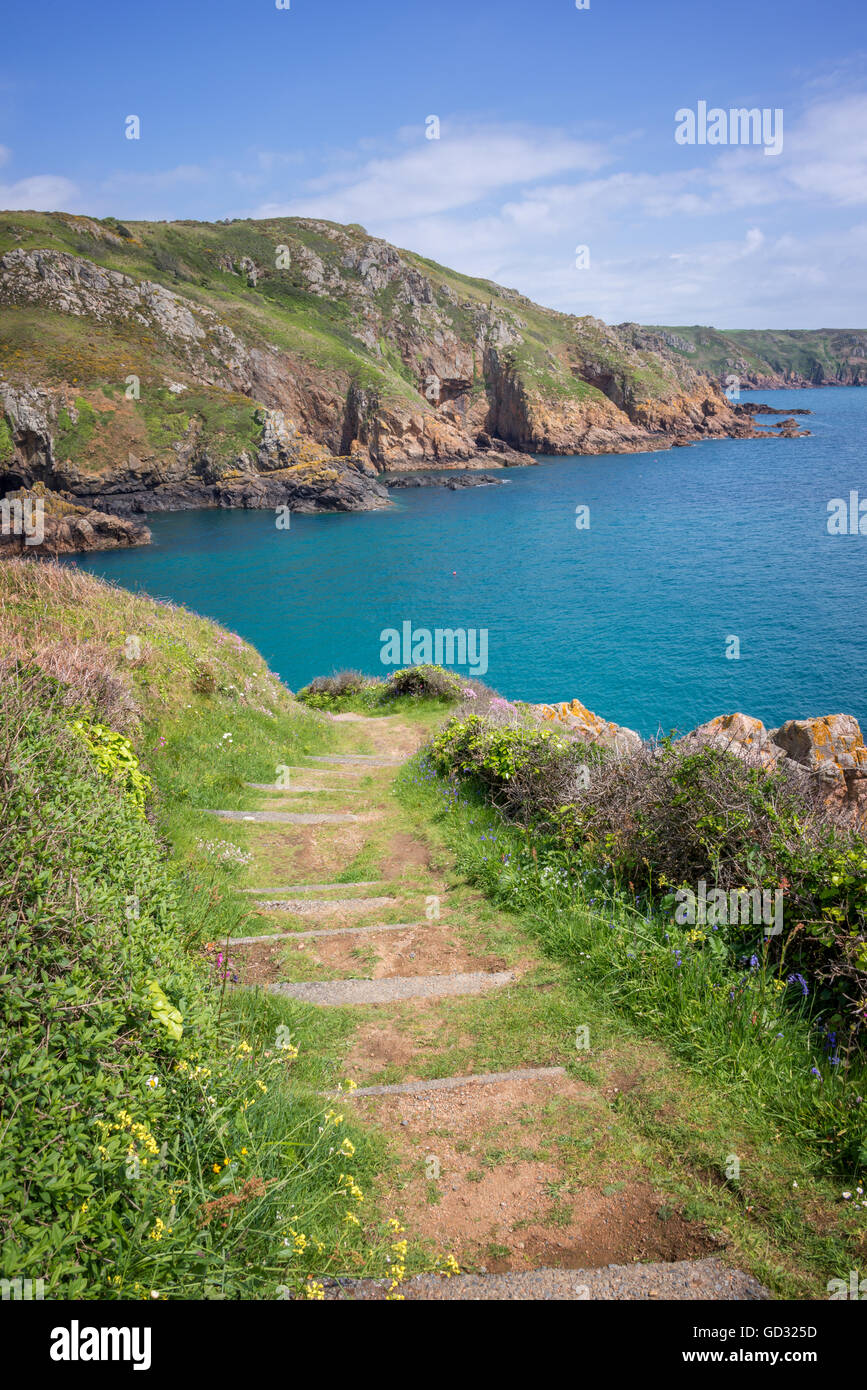 Pfad auf th Klippe von der Südküste, Guernsey Stockfoto