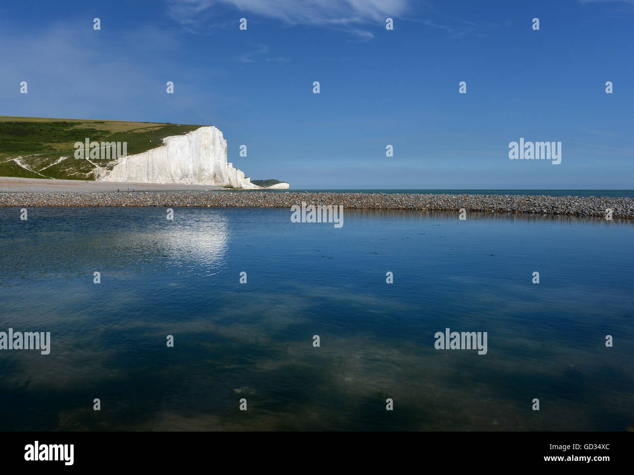 Der berühmte Blick auf der englischen Küste, Seven Sisters Kreidefelsen, East Sussex Stockfoto