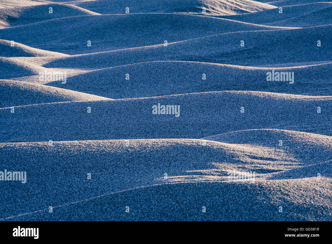 Wellen und Muster der Sanddüne in der Morgendämmerung. Stockfoto