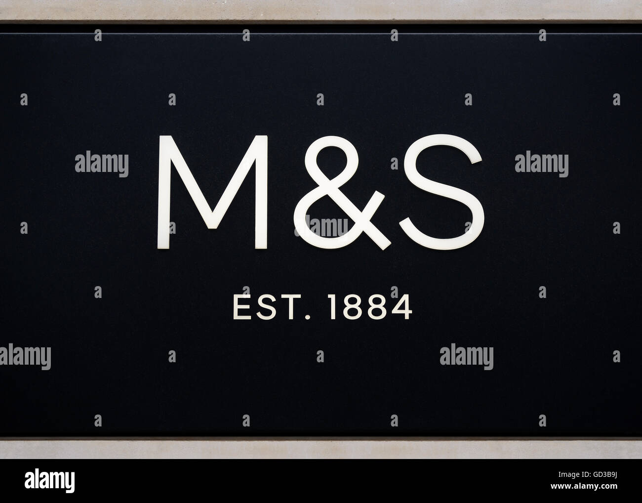 Marks and Spencer Shop Sign, London, Großbritannien Stockfoto